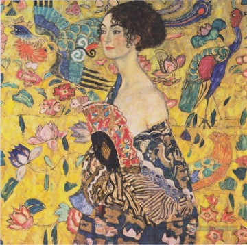 Dame avec Fan Gustav Klimt Peinture à l'huile